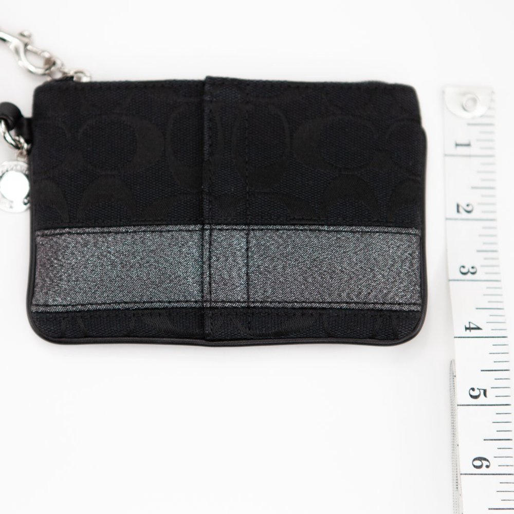 COACH Black Canvas Wristlet with Metallic Sparkly Stripe - Picture 11 of 11